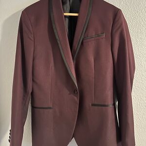 jf j.ferrar Red and Black Tuxedo Blazer with Shawl Collar